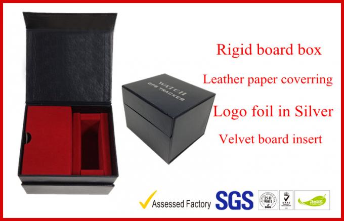 leather texture rigid board gift packaging boxes , foil stamping