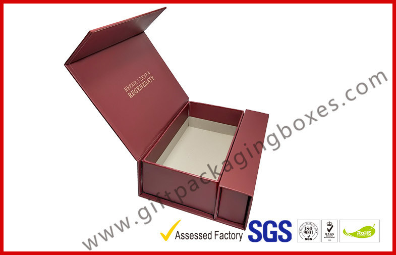 red color magnet gift packaging box with gold foil , eva foam