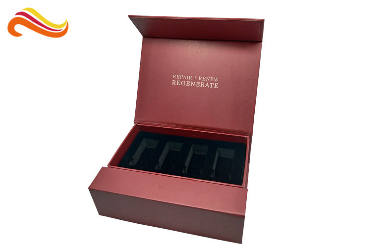 red color magnet gift packaging box with gold foil , eva foam