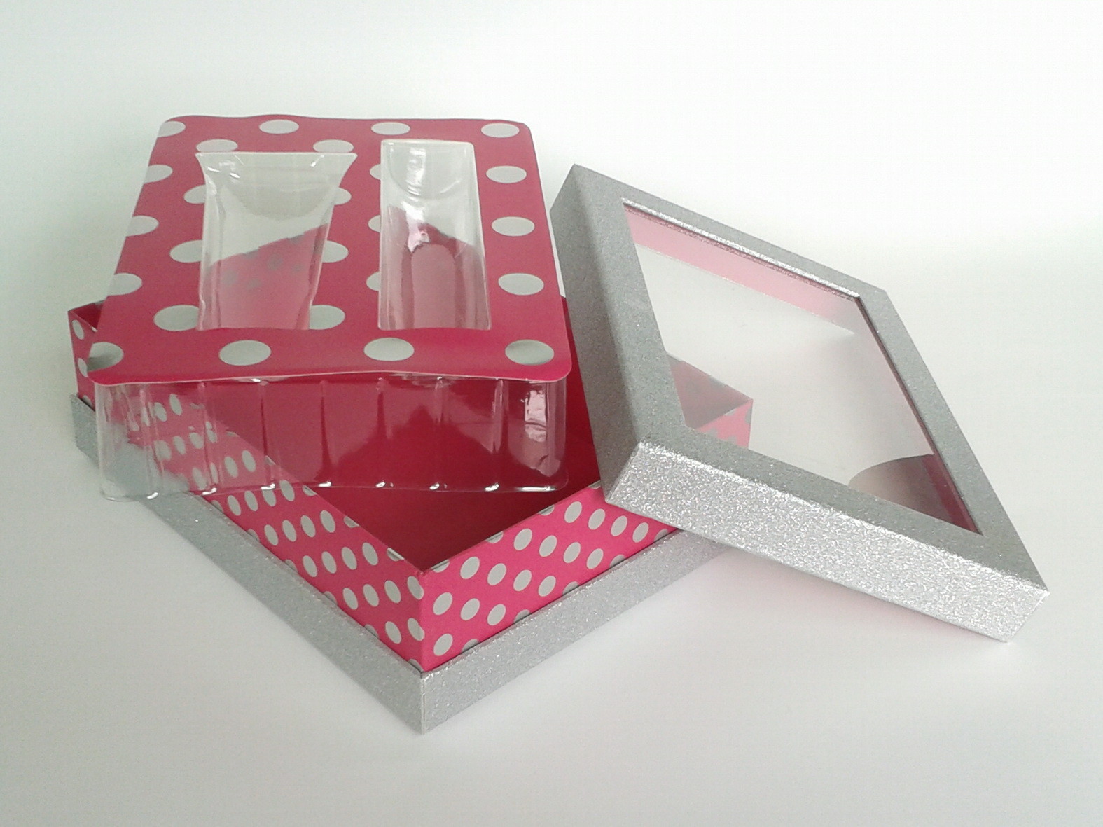fashion glitter rigid gift boxes with plastic tray, customized