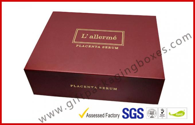red color magnet gift packaging box with gold foil , eva foam
