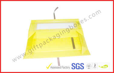 Foldable Yellow Customized Gift Packaging Boxes With Big Window , Magnetic Flat Packing Gift Box