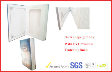 Customized Book Shape Rigid Gift Boxes , CMYK Printed Rigid Gift Boxes with Clear PVC Window