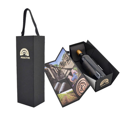 Black Flat Foldable Wine Bottle Packaging Box with UV Finish