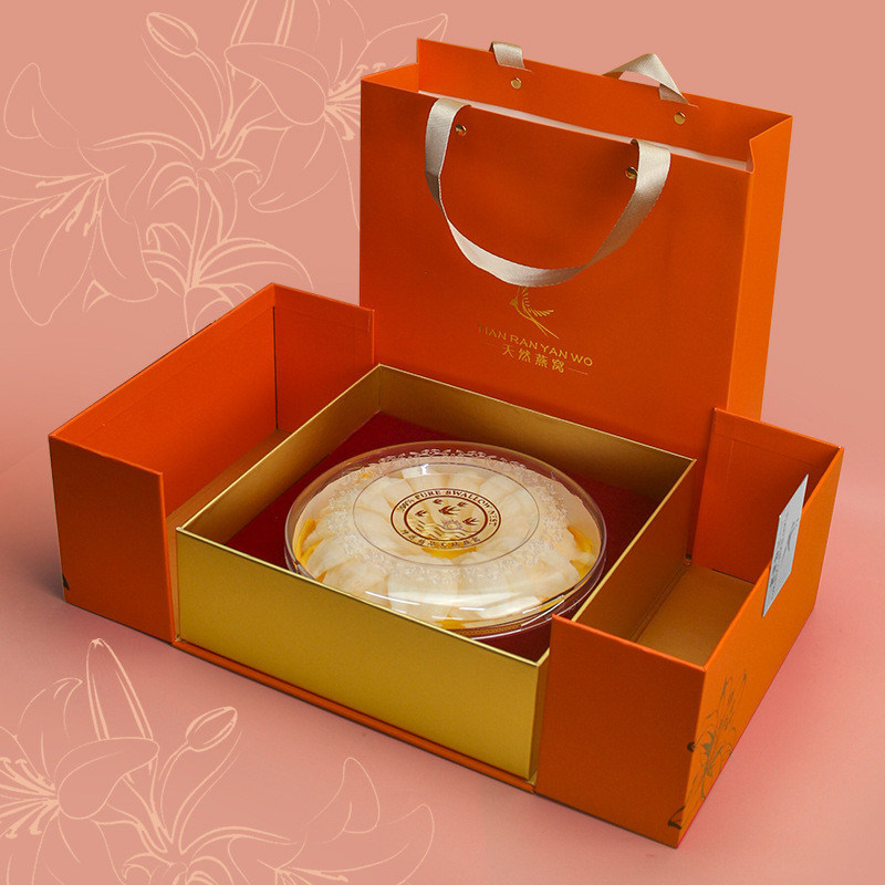 Orange Double Fold Luxury Gift Boxes Bird'S Nest Packaging Half