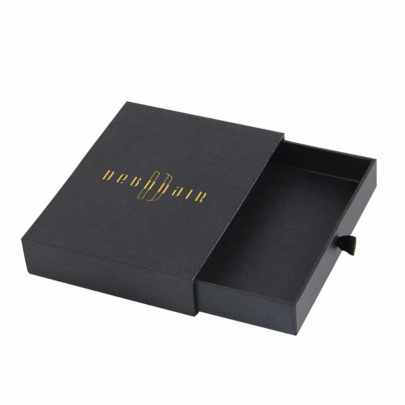 Custom Matt Black gift presentation boxes drawer paper box with ribbon