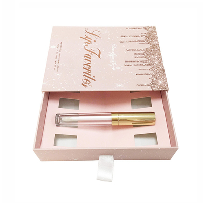 Paperboard Pink Gift Cosmetic Packaging Boxes Lipstick With Drawer