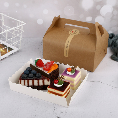 wholesale cup cake recycled brown kraft paper food boxes with handle top quality bakery packaging box customize cake box