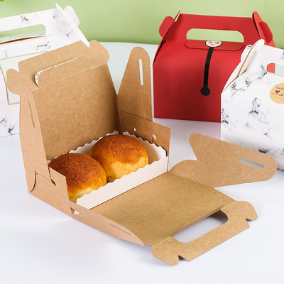 wholesale cup cake recycled brown kraft paper food boxes with handle top quality bakery packaging box customize cake box