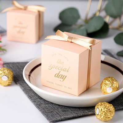 Slotted Custom Cardboard Boxes Wedding / Party Chocolate Packaging Boxes With Ribbon