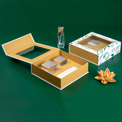 Folding Open Window Cosmetic Packaging Box Recyclable High End Skincare Gift Box