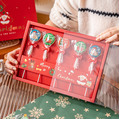 Christmas PET Drawer Lollipop Gift Box Handheld Transparent cover Customized