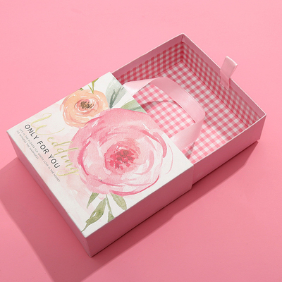 Pink Portable Gift Packaging Boxes Recyclable Customized with Drawer