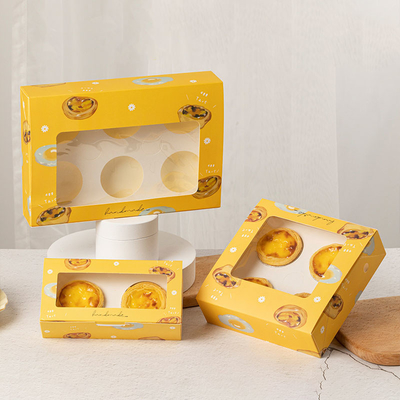 Customized Baking Egg Tart Packaging Box 4 Piece Disposable Paper Western Pastry Box