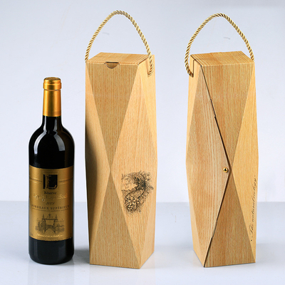 Shaped single stick red wine box, portable gift box, wood grain paper wine packaging, sparkling wine packaging gift box