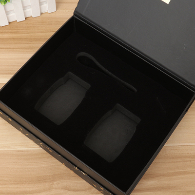 Folding Gift Box Customized Black Cardboard Cosmetic Packaging Box with Gold and Silver Stamping