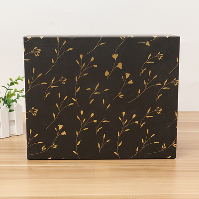 Folding Gift Box Customized Black Cardboard Cosmetic Packaging Box with Gold and Silver Stamping