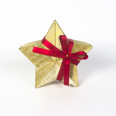 Customized Gold Star Gift Box, Red Ribbon Wedding Candy Box, Exquisite Holiday Gift Packaging Box