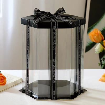 Hexagonal Transparent Cake Box Double Layer Raised Birthday Cake Packaging
