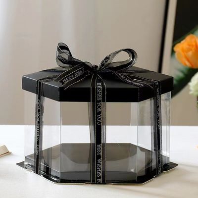 Hexagonal Transparent Cake Box Double Layer Raised Birthday Cake Packaging