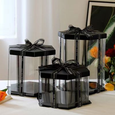 Hexagonal Transparent Cake Box Double Layer Raised Birthday Cake Packaging