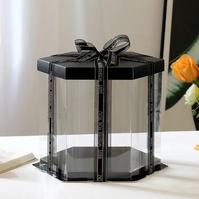 Hexagonal Transparent Cake Box Double Layer Raised Birthday Cake Packaging