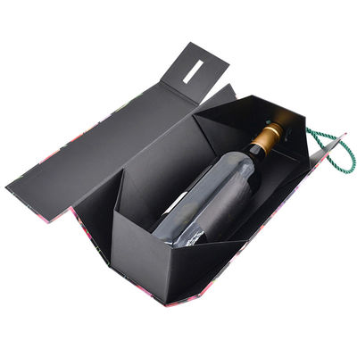 Black Flat Foldable Wine Bottle Packaging Box with UV Finish