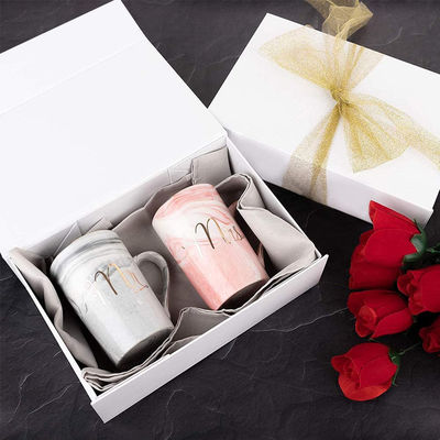 White Collapsible 2mm Cardboard Rigid Gift Boxes With Ribbon Closure