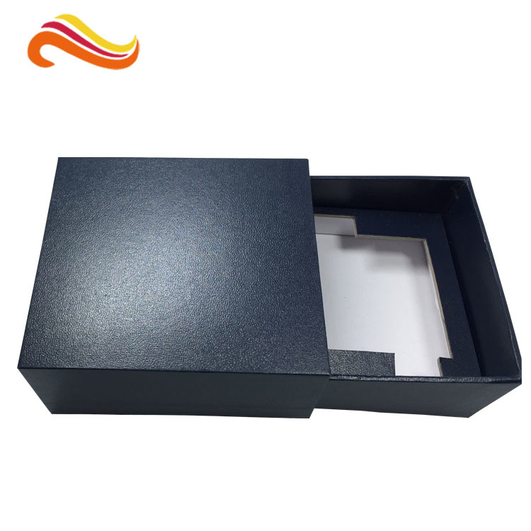 Glossy Dark Blue Leather paper gift box with hi density